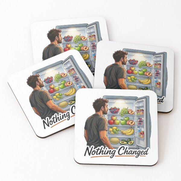 Item preview, Nothing Changed Funny Man Looking into Full Fridge Illustration designed and sold by Northern Glow Art.