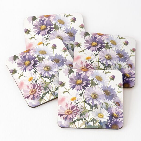 Item preview, Watercolor Purple Aster Bouquet - Botanical Wildflower Art designed and sold by Darlin8888.