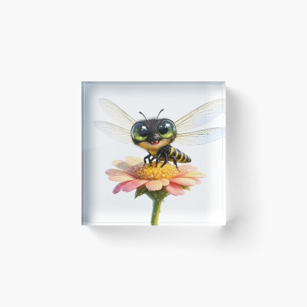 Item preview, Cute Big Eyed Bee On Flower Illustration designed and sold by canvahub.