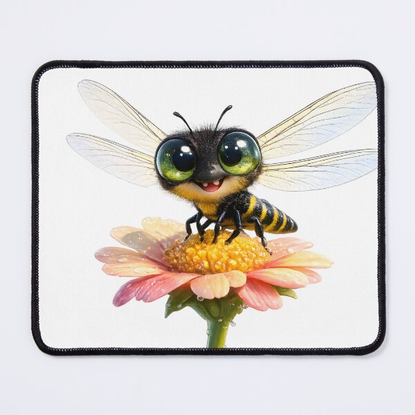 Item preview, Cute Big Eyed Bee On Flower Illustration designed and sold by canvahub.