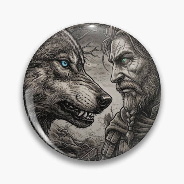 Item preview, Viking and Wolf Face Off - Dark Norse Mythic Sketch designed and sold by Ekstrashop.