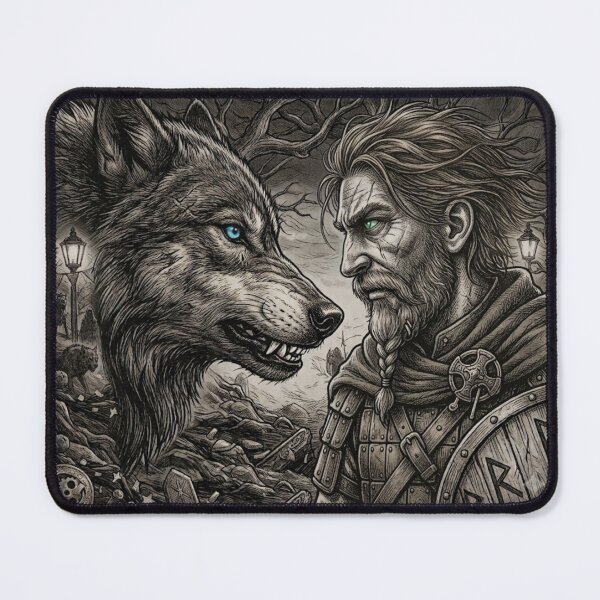 Item preview, Viking and Wolf Face Off - Dark Norse Mythic Sketch designed and sold by Ekstrashop.