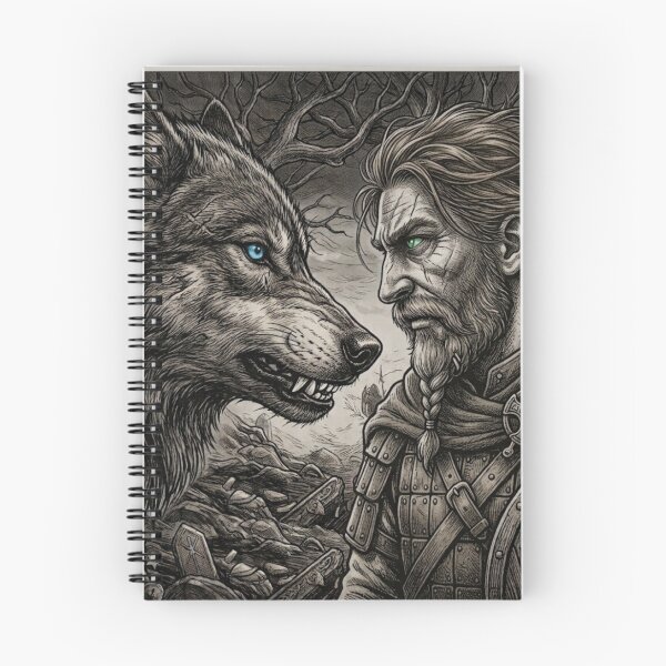 Item preview, Viking and Wolf Face Off - Dark Norse Mythic Sketch designed and sold by Ekstrashop.