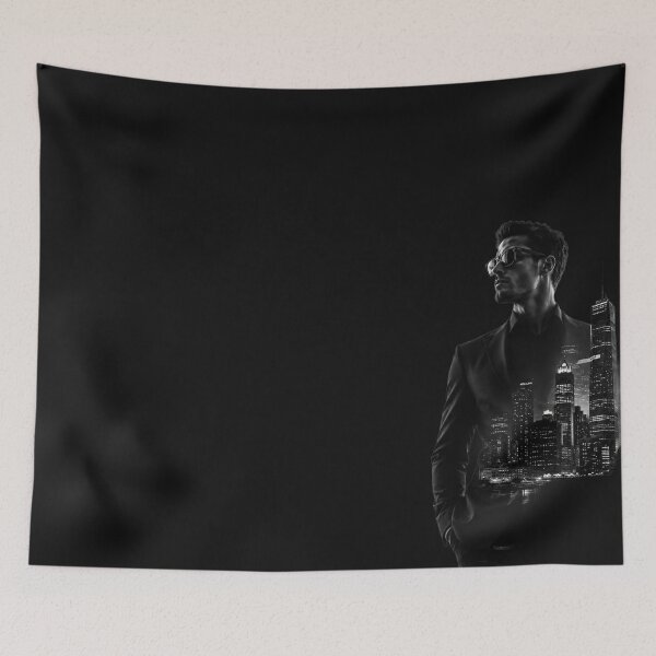 Item preview, Urban Double Exposure Man in Suit - Minimalist Night City Skyline Art designed and sold by Scro-Ciob-Shop.