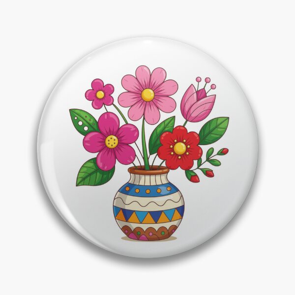 Item preview, Charming Folk Art Floral Bouquet in Ceramic Vase designed and sold by Inka Moon Design.