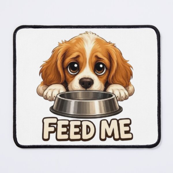 Item preview, Cute Cavalier King Charles Puppy Dog "Feed Me" Illustration designed and sold by Northern Glow Art.