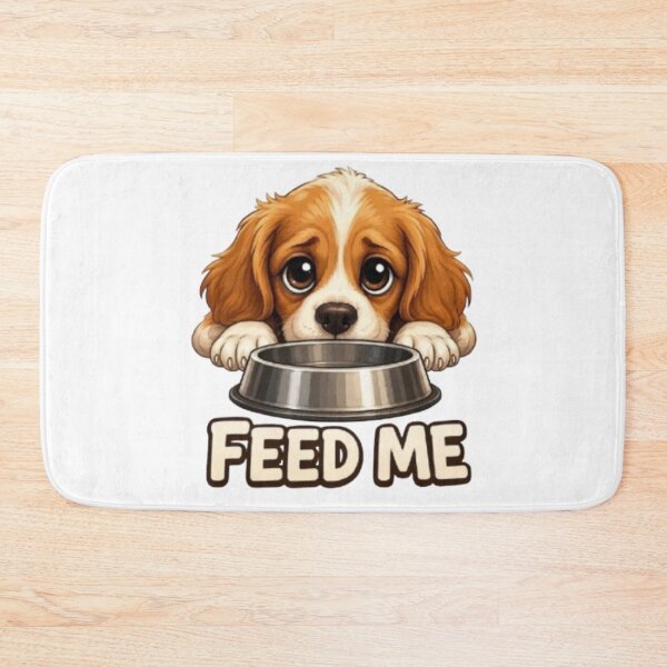 Item preview, Cute Cavalier King Charles Puppy Dog "Feed Me" Illustration designed and sold by Northern Glow Art.