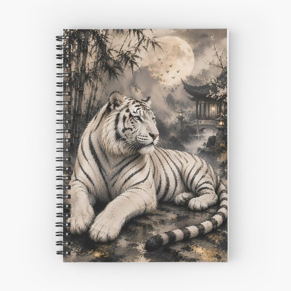 Item preview, Majestic White Tiger Under the Moon | Traditional Chinese Ink Painting designed and sold by ManJiangHong.