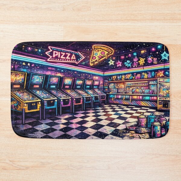 Item preview, Neon Arcade Room Pinball Machines Pizza - Retro Arcade designed and sold by irfanshikh.