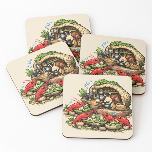 Item preview, Shrimp Coffee Club Sticker Cozy Aquarium designed and sold by SimplePoDesign.