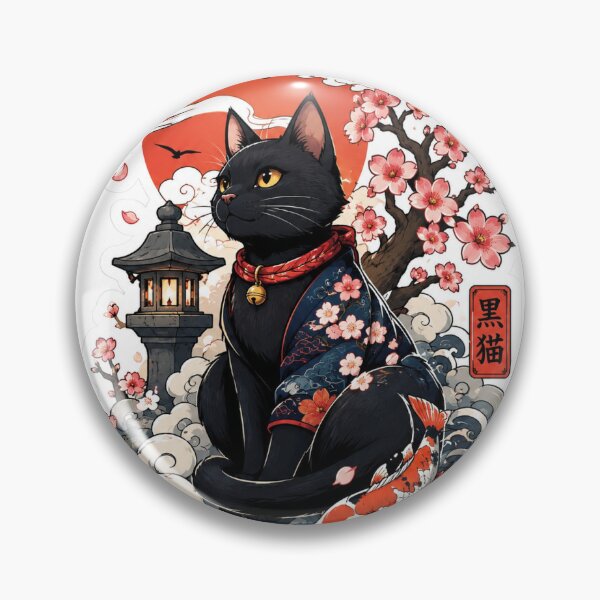 Item preview, Mystic Black Cat Sticker – Red Moon & Sakura designed and sold by LCN-STOR.