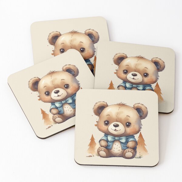 Item preview, Cute Teddy Bear in Blue Bow – Kawaii Watercolor Woodland Bear. designed and sold by NewtBoo.