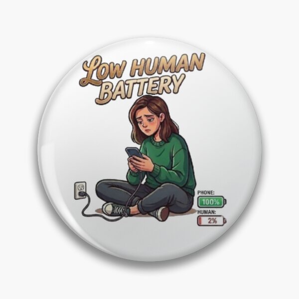 Item preview, Low Human Battery Tired Girl Phone Charging Illustration designed and sold by Northern Glow Art.