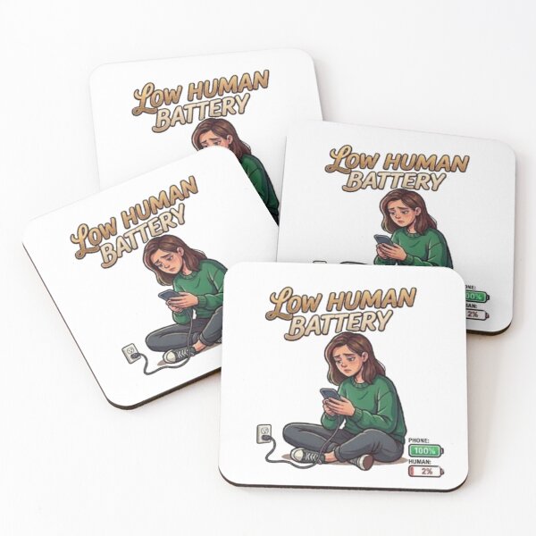 Item preview, Low Human Battery Tired Girl Phone Charging Illustration designed and sold by Northern Glow Art.
