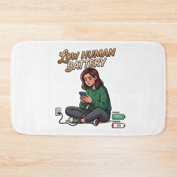Item preview, Low Human Battery Tired Girl Phone Charging Illustration designed and sold by Northern Glow Art.
