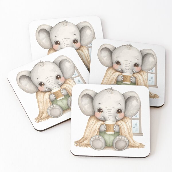 Item preview, A Kawaii Elephant - Cozy Cold Day, Pastel Beige Watercolors designed and sold by DigitfanStudio.