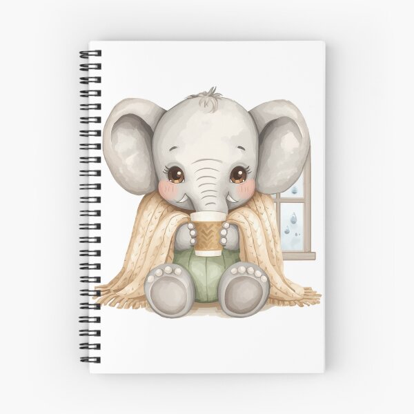 Item preview, A Kawaii Elephant - Cozy Cold Day, Pastel Beige Watercolors designed and sold by DigitfanStudio.