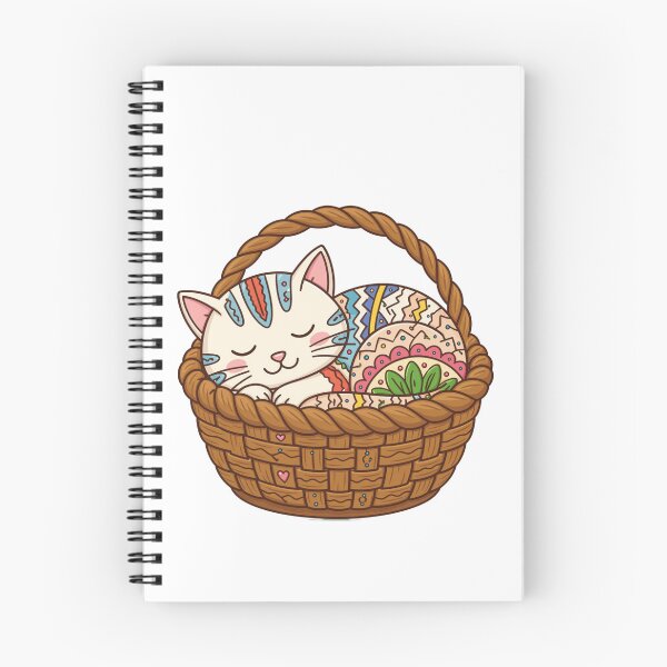Item preview, Cozy Sleeping Cat in Woven Basket – Folk Art Patterned Kitten designed and sold by Inka Moon Design.