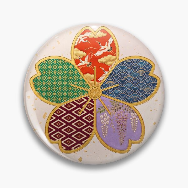 Item preview, Sakura — Japanese Cherry Blossom Crest Art Print | Crane & Wisteria Kamon Pattern designed and sold by KimonoKotoba.