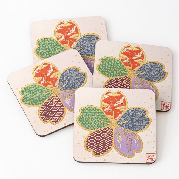 Item preview, Sakura — Japanese Cherry Blossom Crest Art Print | Crane & Wisteria Kamon Pattern designed and sold by KimonoKotoba.