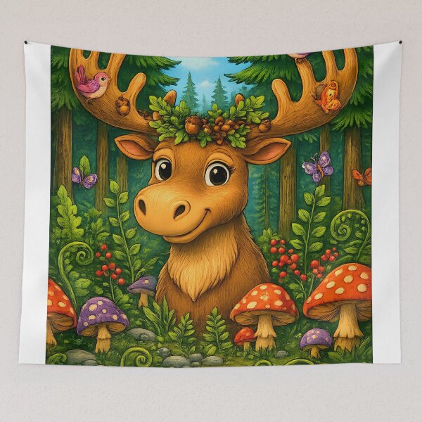 Item preview, Happy Forest Moose | Enchanted Woodland Nature Art designed and sold by Clothes With Smiling Animals Walt Gral.