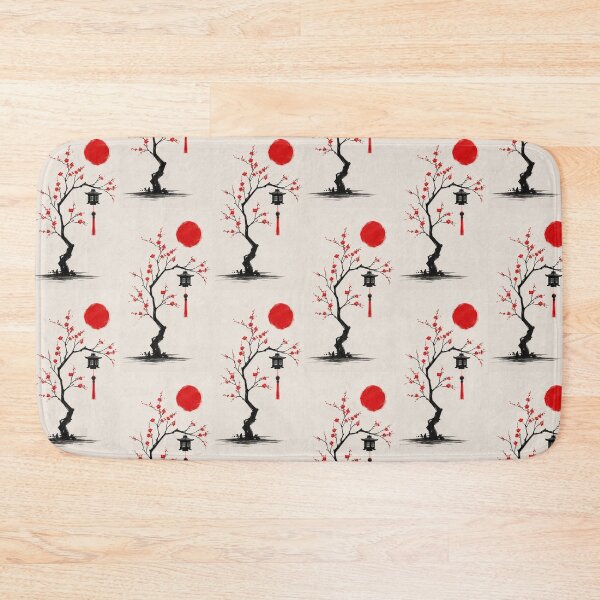 Item preview, Minimalist Sakura Tree & Red Sun | Japanese Zen Ink Wall Art designed and sold by ArtesioByZaber.