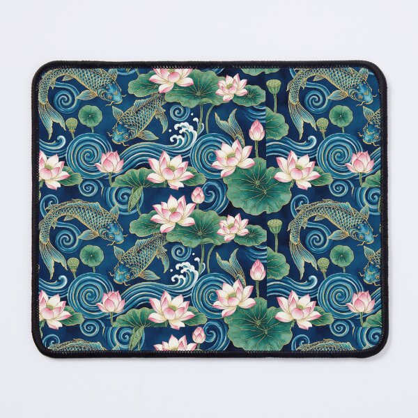 Item preview, Japanese Koi Fish Lotus Pattern - Traditional Asian Navy Blue Gold Art designed and sold by ArtfulAlchemy1.
