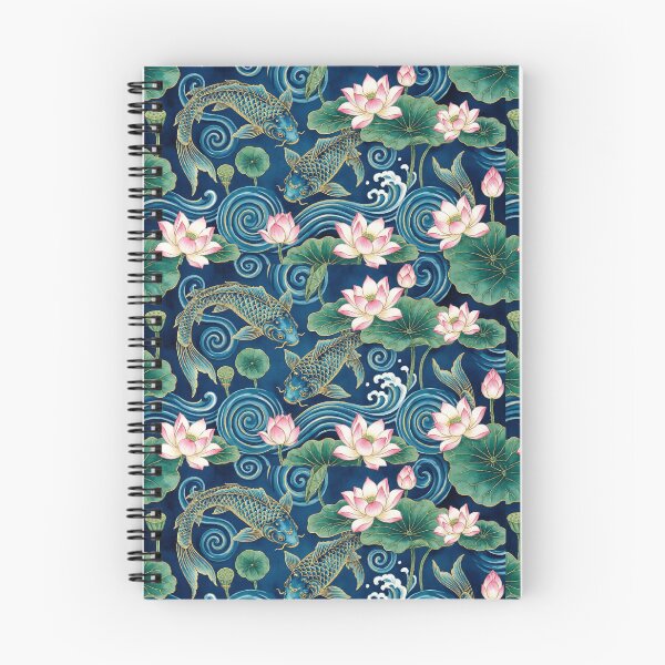Item preview, Japanese Koi Fish Lotus Pattern - Traditional Asian Navy Blue Gold Art designed and sold by ArtfulAlchemy1.