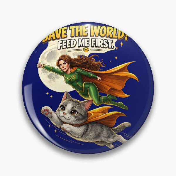 Item preview, Save the World? Feed Me First – Superhero Cat designed and sold by thirtyonestars.