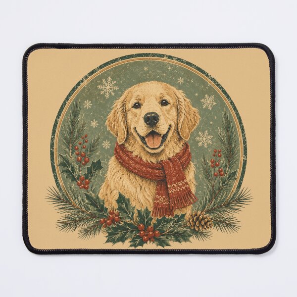 Item preview, Vintage Golden Retriever Christmas Art — Retro Holiday Dog Badge designed and sold by FirmHoldStudio.