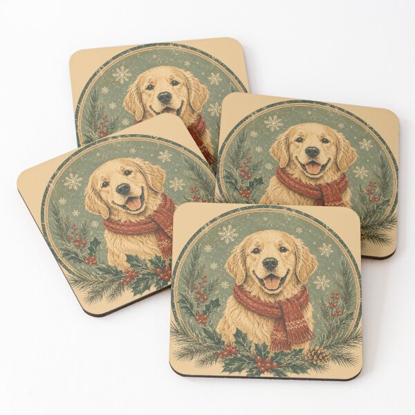 Item preview, Vintage Golden Retriever Christmas Art — Retro Holiday Dog Badge designed and sold by FirmHoldStudio.