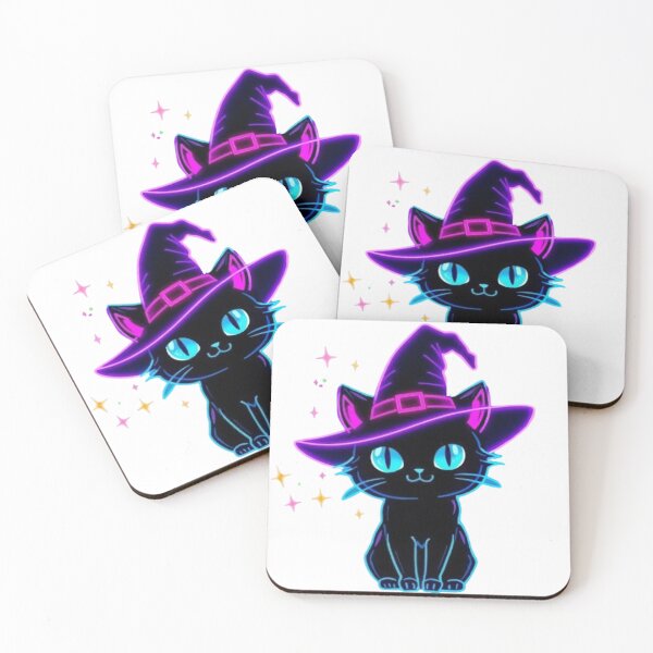 Item preview, Neon Black Cat Witch Kawaii Sticker | Glowing Halloween Cat designed and sold by Stylestickers55.
