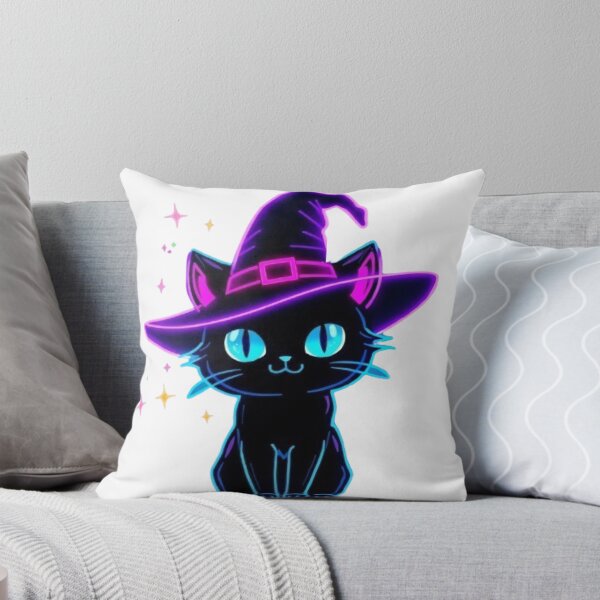 Item preview, Neon Black Cat Witch Kawaii Sticker | Glowing Halloween Cat designed and sold by Stylestickers55.