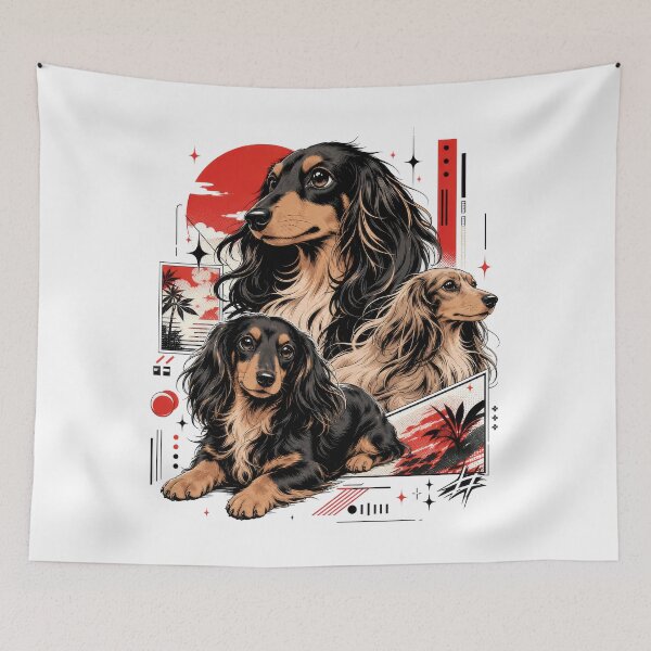 Item preview, Long Haired Dachshund Comic Art Streetwear designed and sold by AntiqueImages.