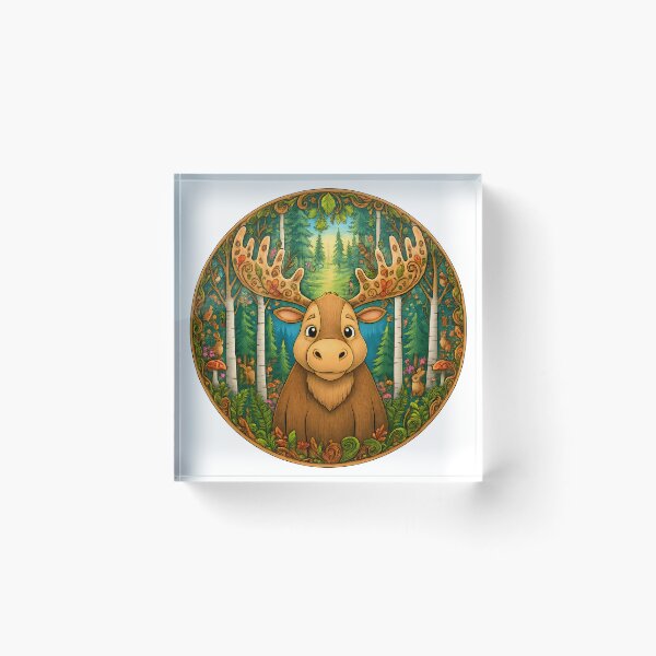 Item preview, Woodland Moose Mandala | Enchanted Forest Circle Art designed and sold by Clothes With Smiling Animals Walt Gral.