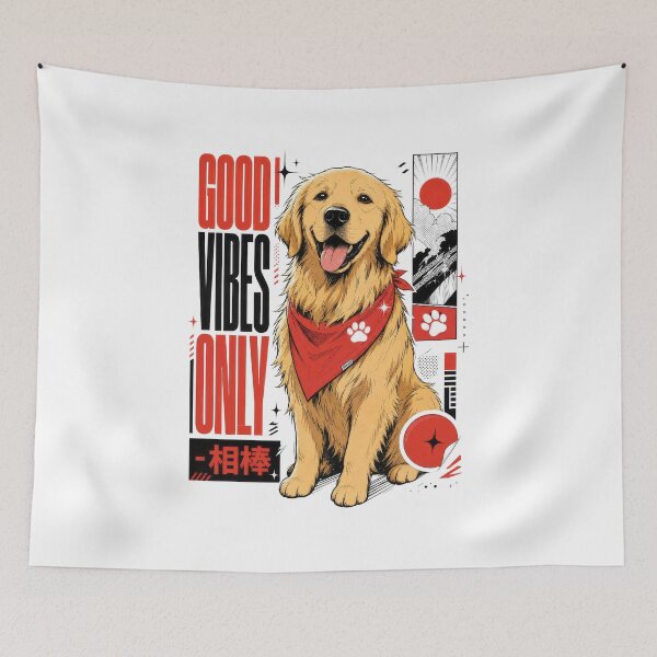Item preview, Happy Retriever Good Vibes Only Japanese Streetwear designed and sold by AntiqueImages.
