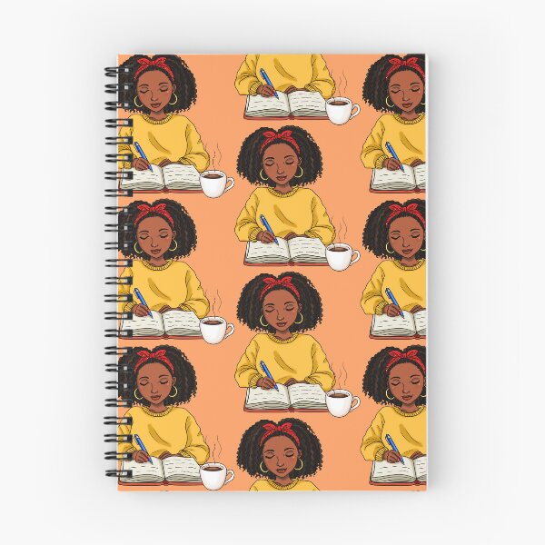 Item preview, Black Woman Writing In Journal And Drinking Coffee designed and sold by Deanna McRae.