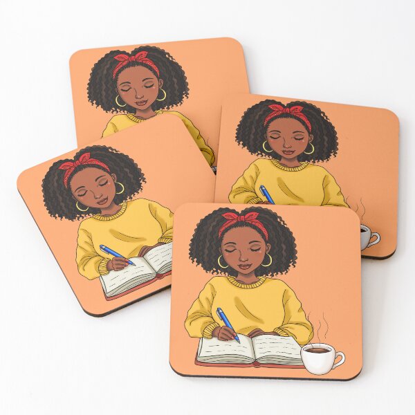 Item preview, Black Woman Writing In Journal And Drinking Coffee designed and sold by Deanna McRae.