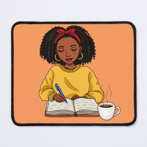 Item preview, Black Woman Writing In Journal And Drinking Coffee designed and sold by Deanna McRae.