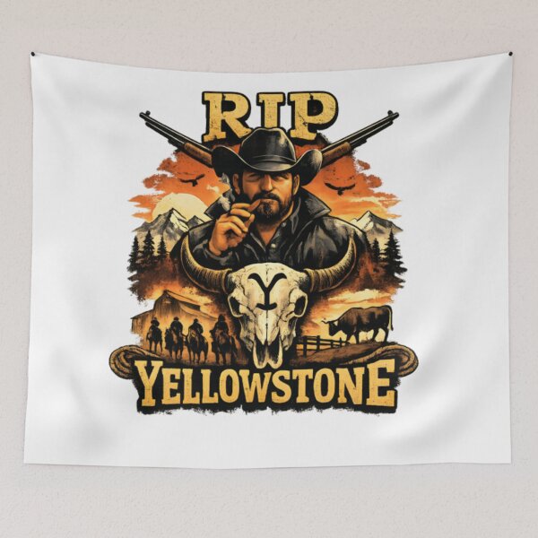 Item preview, RIP Yellowstone Cowboy Skull Western Vintage Ranch Graphic designed and sold by CatLovers Studio.