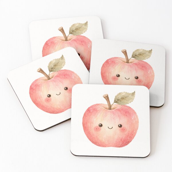 Item preview, Cute Smiling Apple Watercolor | Kawaii Pink Apple Autumn Illustration designed and sold by looplandger.