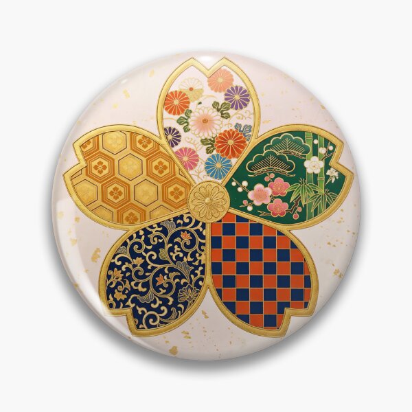 Item preview, Sakura — Japanese Cherry Blossom Crest Art Print | Chrysanthemum & Checkerboard Kamon Pattern designed and sold by KimonoKotoba.