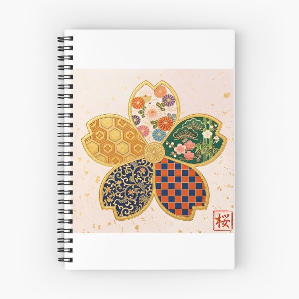 Item preview, Sakura — Japanese Cherry Blossom Crest Art Print | Chrysanthemum & Checkerboard Kamon Pattern designed and sold by KimonoKotoba.