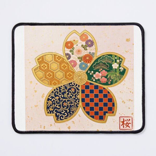 Item preview, Sakura — Japanese Cherry Blossom Crest Art Print | Chrysanthemum & Checkerboard Kamon Pattern designed and sold by KimonoKotoba.