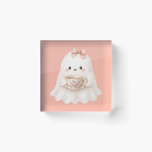 Item preview, Cute Ghost Tea Time Watercolor | Kawaii Cottagecore Halloween Ghost designed and sold by looplandger.
