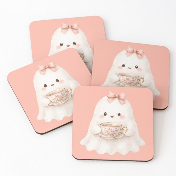 Item preview, Cute Ghost Tea Time Watercolor | Kawaii Cottagecore Halloween Ghost designed and sold by looplandger.