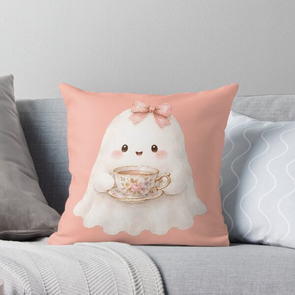 Item preview, Cute Ghost Tea Time Watercolor | Kawaii Cottagecore Halloween Ghost designed and sold by looplandger.