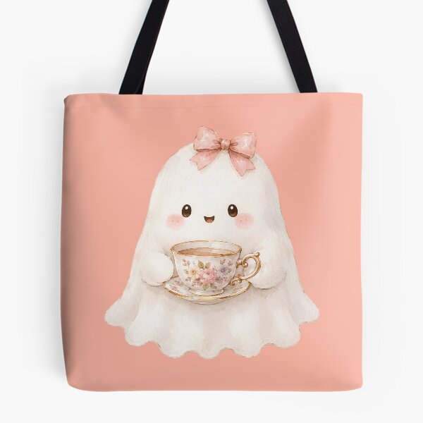 Item preview, Cute Ghost Tea Time Watercolor | Kawaii Cottagecore Halloween Ghost designed and sold by looplandger.