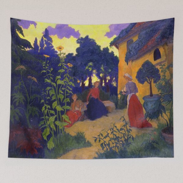 Item preview, Three Women in the Garden with sunflowers by Paul Ranson - Fauvist Garden Painting Cottage Scene for Vintage Decor designed and sold by RickE.