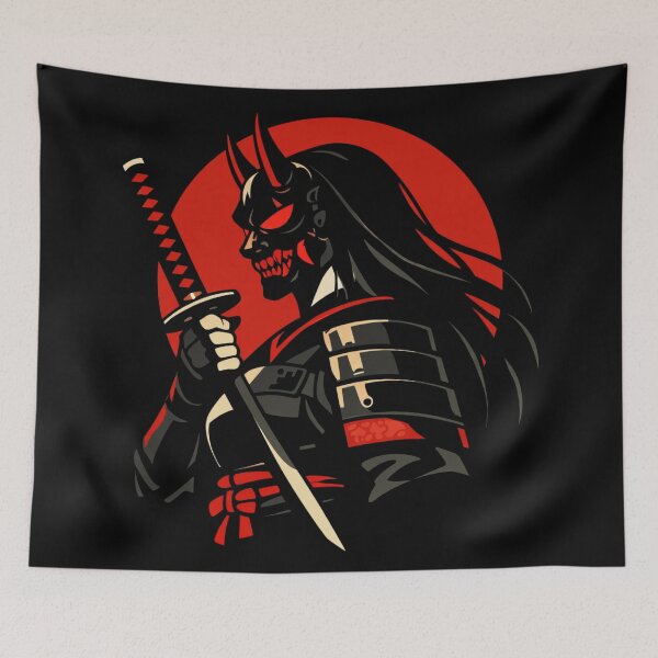 Item preview, Japanese Demon Girl Warrior with Blood Red Sun designed and sold by Ora-kuro.